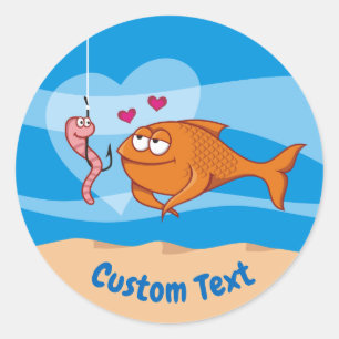 Fish and Bait in Love Classic Round Sticker