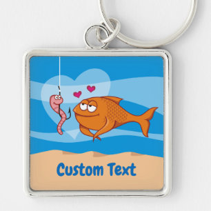 Fish and Bait in Love Premium Square Keychain