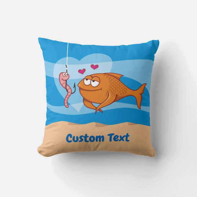 Fish and Bait in Love Throw Pillow (Front)