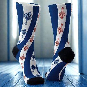 Fish and Blue Stripes Socks