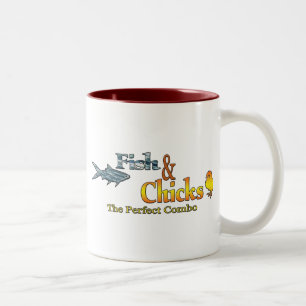 Fish and Chicks Funny Fishing Two-Tone Coffee Mug