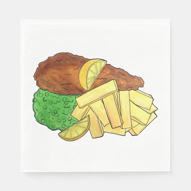 Fish and Chips Mushy Peas British Pub Fare UK Food Napkin (Front)