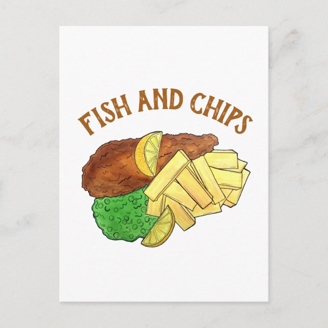 Fish and Chips Peas British Pub Chip Shop Takeaway Postcard (Front)