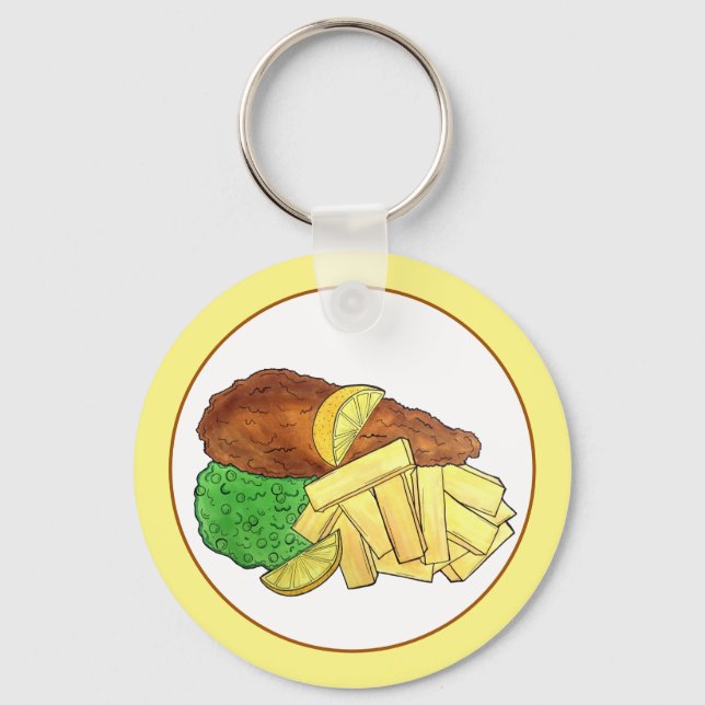 Fish and Chips Peas British Pub Restaurant Food Keychain (Front)