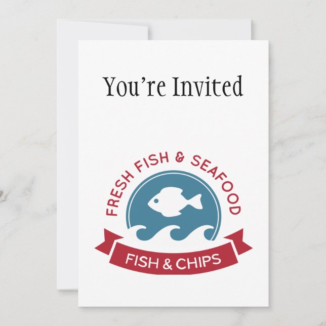 Fish And Chips Seafood Logo Invitation (Front)