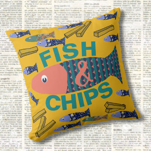 Fish and Chips, Seaside, chippy, Beach house Throw Pillow