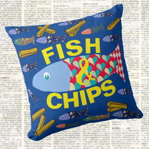 Fish and Chips, Seaside, chippy, Beach house Throw Pillow