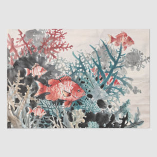 Fish and Coral Chinese Ink Painting Tissue Paper
