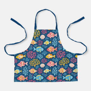Fish and coral nautical blue apron