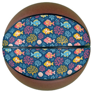 Fish and coral nautical blue basketball