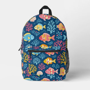 Fish and coral nautical blue printed backpack