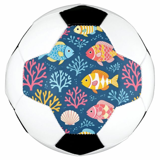 Fish and coral nautical blue soccer ball (Front)