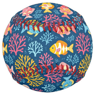 Fish and coral nautical blue softball