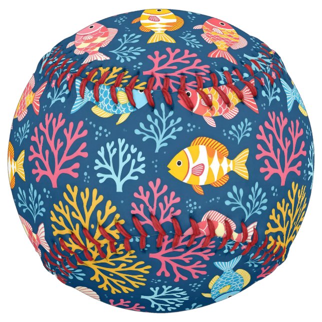 Fish and coral nautical blue softball (Front)