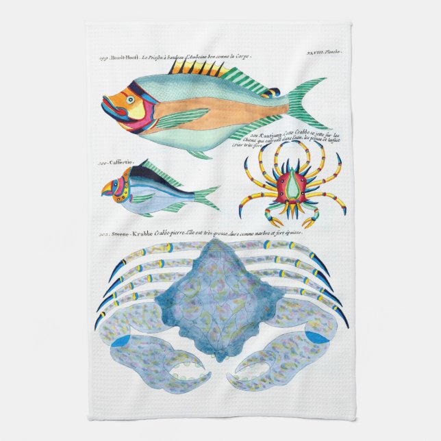 Fish and Crabs on Ancient Paper Kitchen Towel (Vertical)