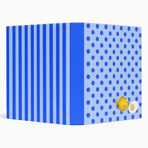 Fish and fried egg on blue polka dots and stripes binder