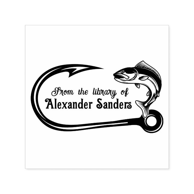 Fish and Hook #2 Library Book Name Self-inking Stamp (Design)