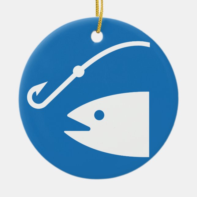 Fish and Hook Fishing Icon Ceramic Ornament (Front)