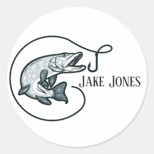 Fish and Hook Personalized Classic Round Sticker