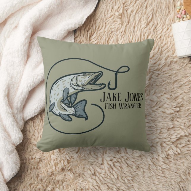 Fish and Hook Personalized Throw Pillow (Blanket)