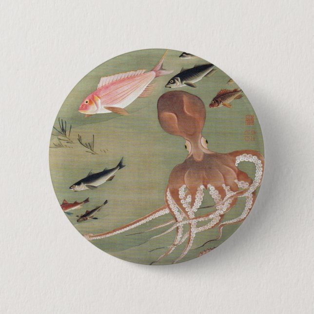 Fish and Octopus Marine Life Illustration 2 Inch Round Button (Front)