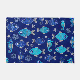 Fish and Seahorse Evil Eye Pattern Doormat