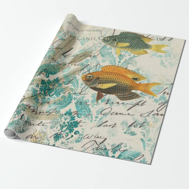 Fish and Seaweed with Writing Wrapping Paper (Unrolled)