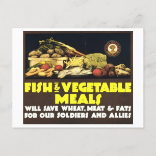 "Fish and Vegetable Meals" Vintage Wartime Postcard