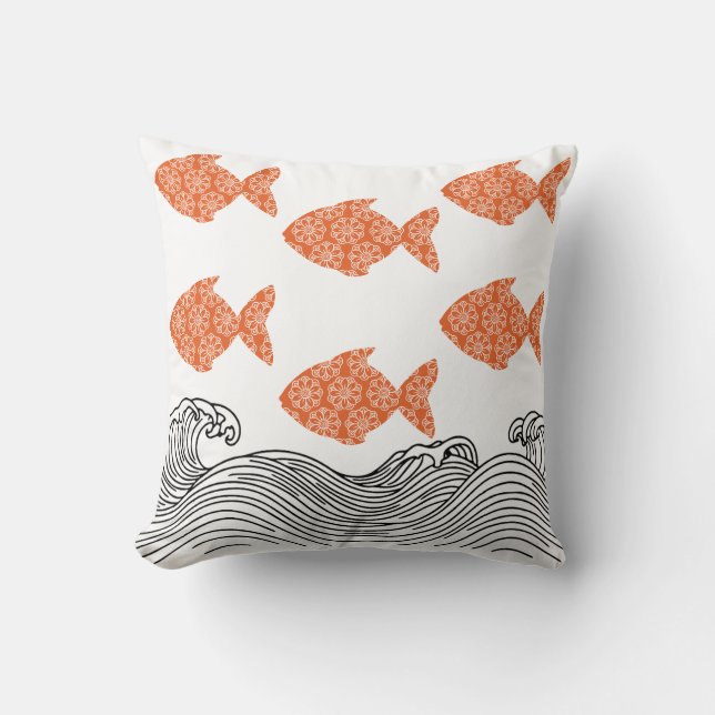 Fish and Waves  Throw Pillow (Front)
