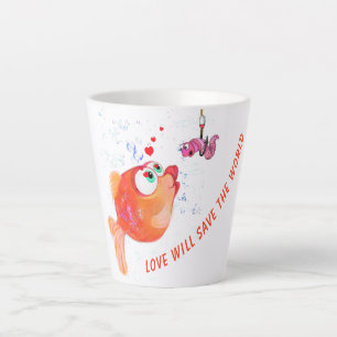Fish and Worm Love Latte Mug - Custom Text