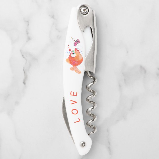 Fish and Worm Love Romantic Waiter's Corkscrew (Back)