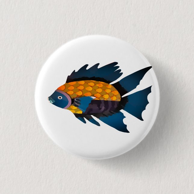 Fish, Animal, Drawing 1 Inch Round Button (Front)