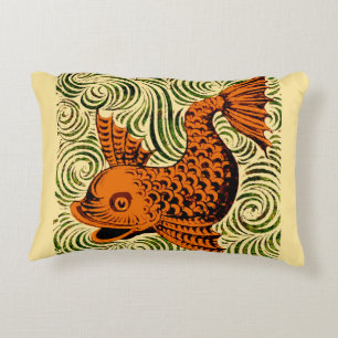 Fish Antique Tile Old art ancient Accent Pillow