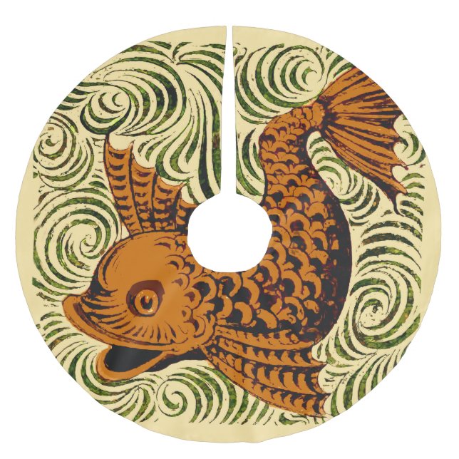 Fish Antique Tile Old art ancient Brushed Polyester Tree Skirt (Front)