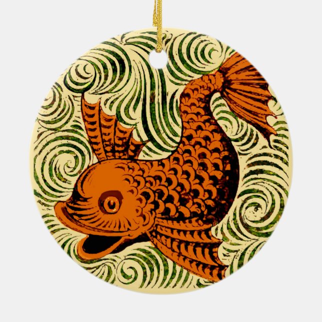 Fish Antique Tile Old art ancient Ceramic Ornament (Back)