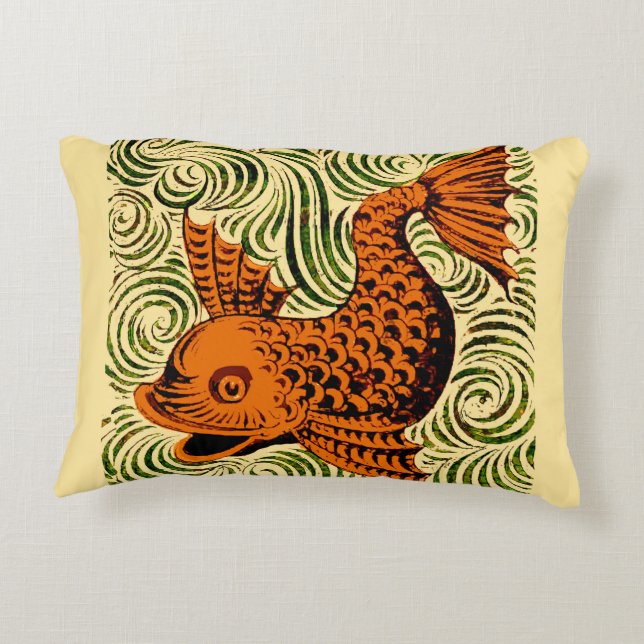 Fish Antique Tile Old art ancient de morgan art Accent Pillow (Back)