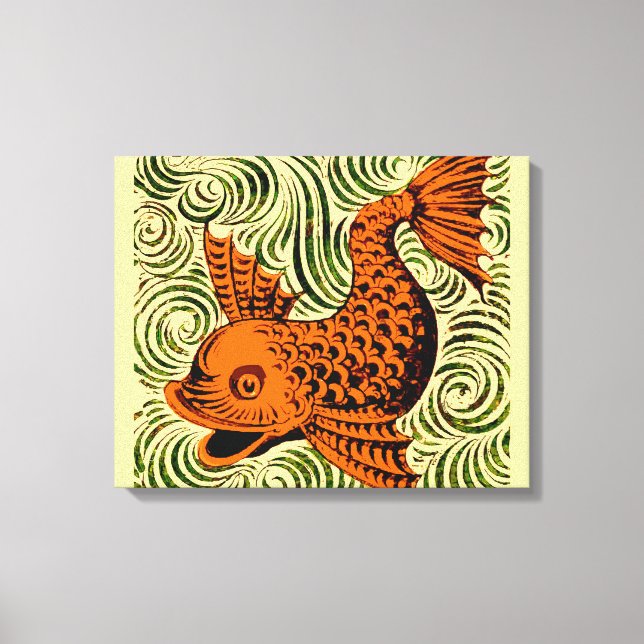 Fish Antique Tile Old art ancient de morgan art Canvas Print (Front)