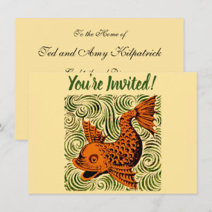 Fish Antique Tile Old art ancient de morgan art Invitation