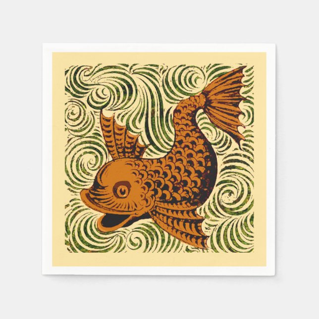 Fish Antique Tile Old art ancient de morgan art Napkin (Front)