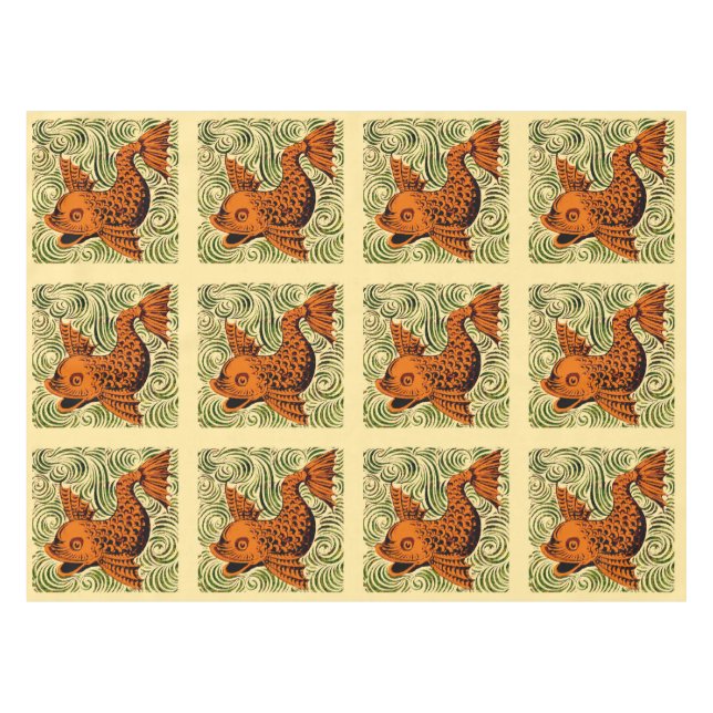 Fish Antique Tile Old art ancient de morgan art Tablecloth (Front (Horizontal))