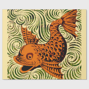 Fish Antique Tile Old art ancient de morgan art Wrapping Paper