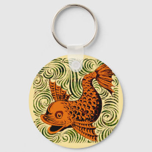 Fish Antique Tile Old art ancient Keychain