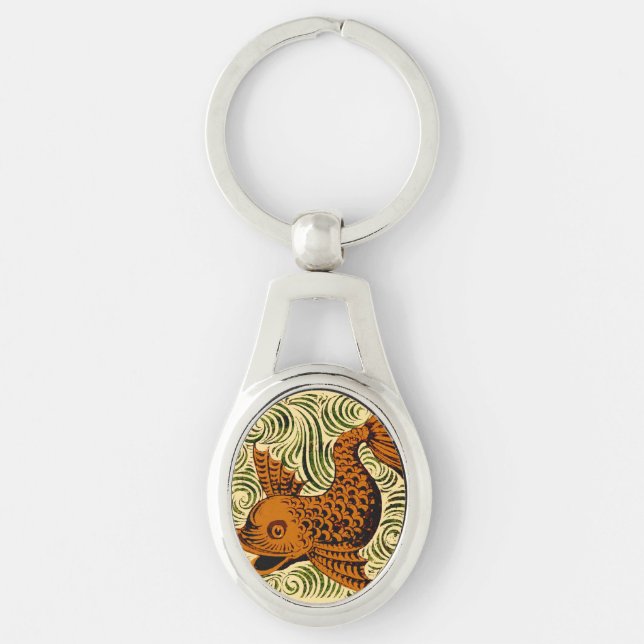 Fish Antique Tile Old art ancient Keychain (Front)