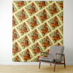 Fish Antique Tile Old art ancient Tapestry