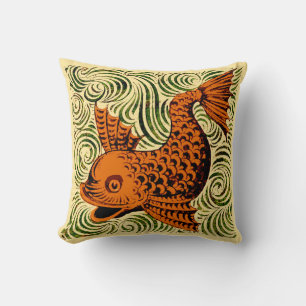 Fish Antique Tile Old art ancient Throw Pillow