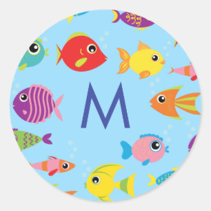 Fish Aquarium Cute Kid Name Envelope Seal Stickers