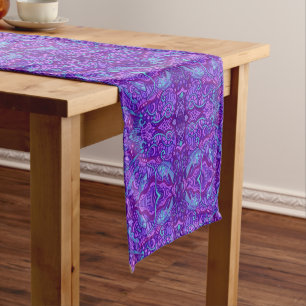 Fish Arabesque Underwater Bohemian Pattern Purple Short Table Runner