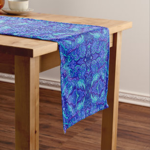 Fish Arabesque Underwater Bohemian Pattern Violet Short Table Runner