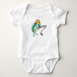 Fish at Fishing with Fishing rod & Hat Baby Bodysuit