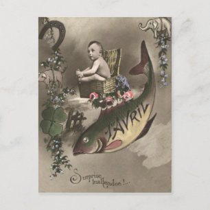 Fish Baby Four Leaf Clover Poisson d'avril Postcard
